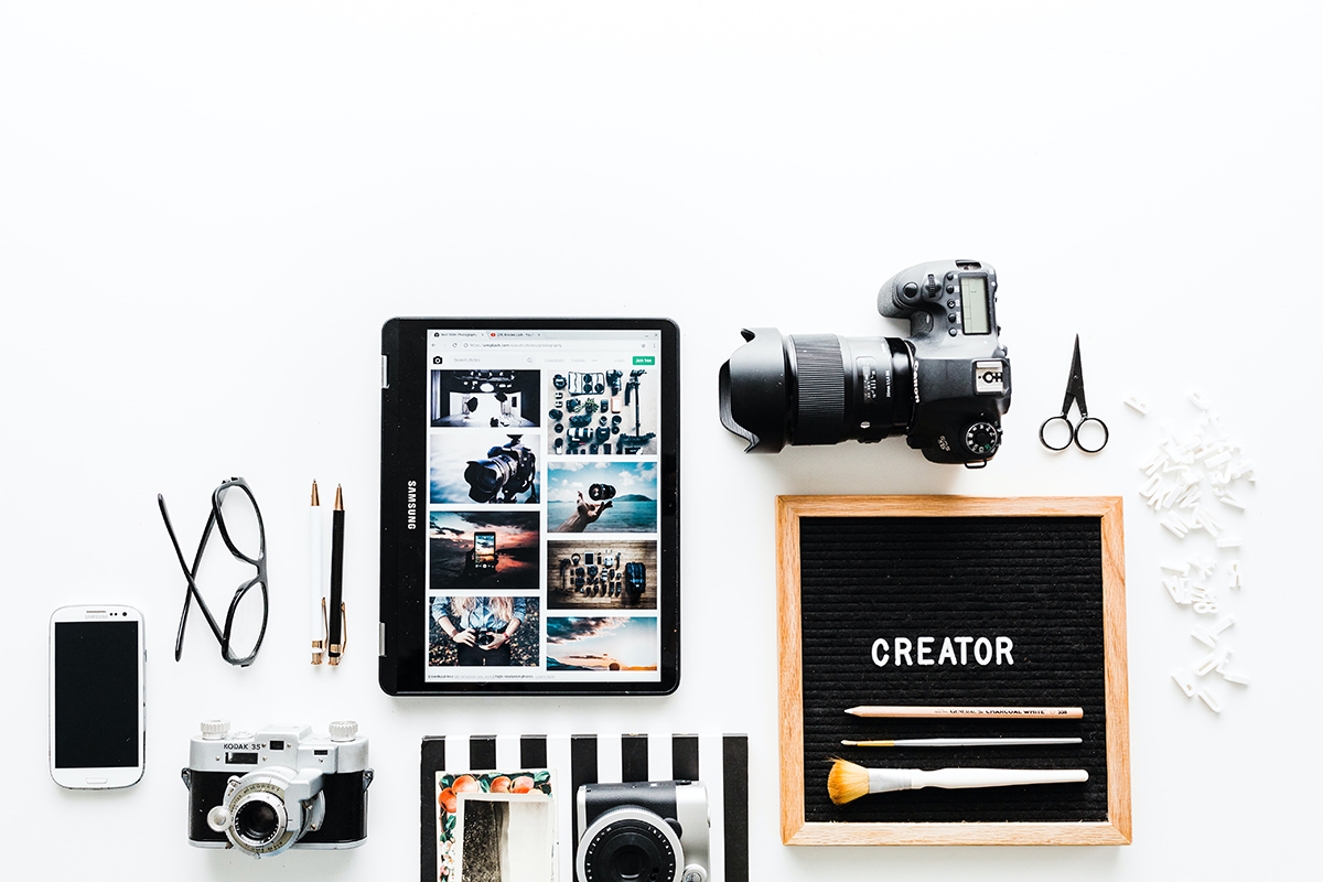 Tools of a content creator including a digital SLR camera