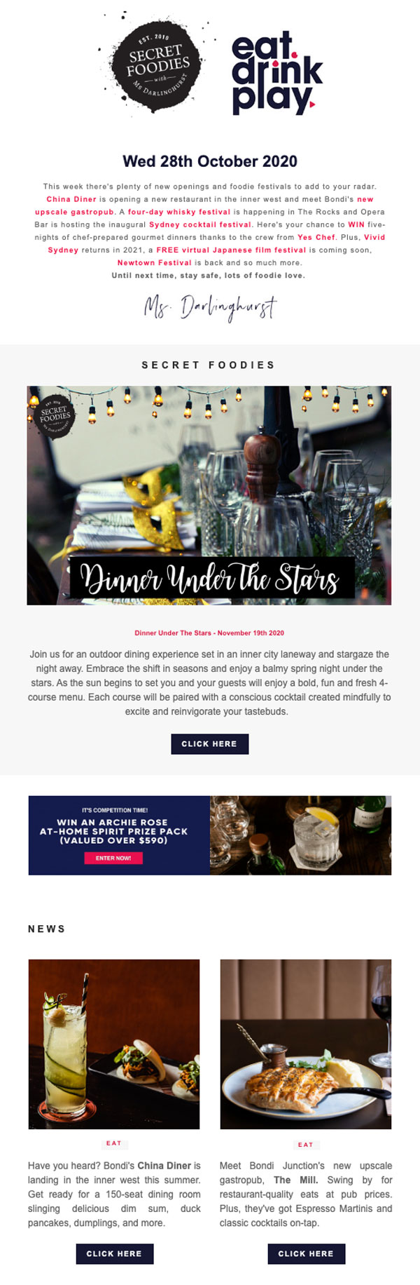 The Secret Foodies email newsletter.