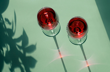 Aerial view of reds wines in glasses