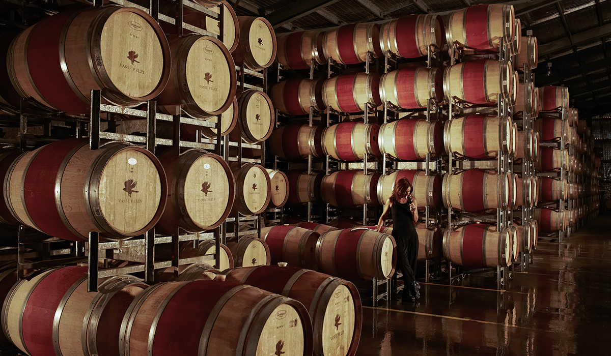 Virginia Willcock in the barrel room