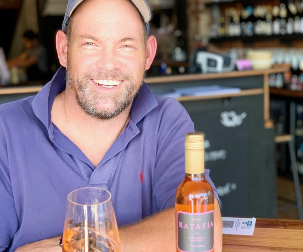 John Harris of Mitchell Harris Wines with Ratafia, fortified pinot noir