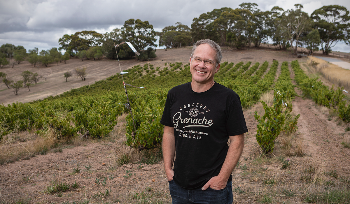 Giles Cooke in vineyard