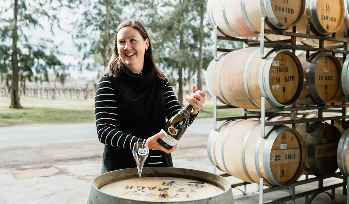 Cate Looney pouring sparkling