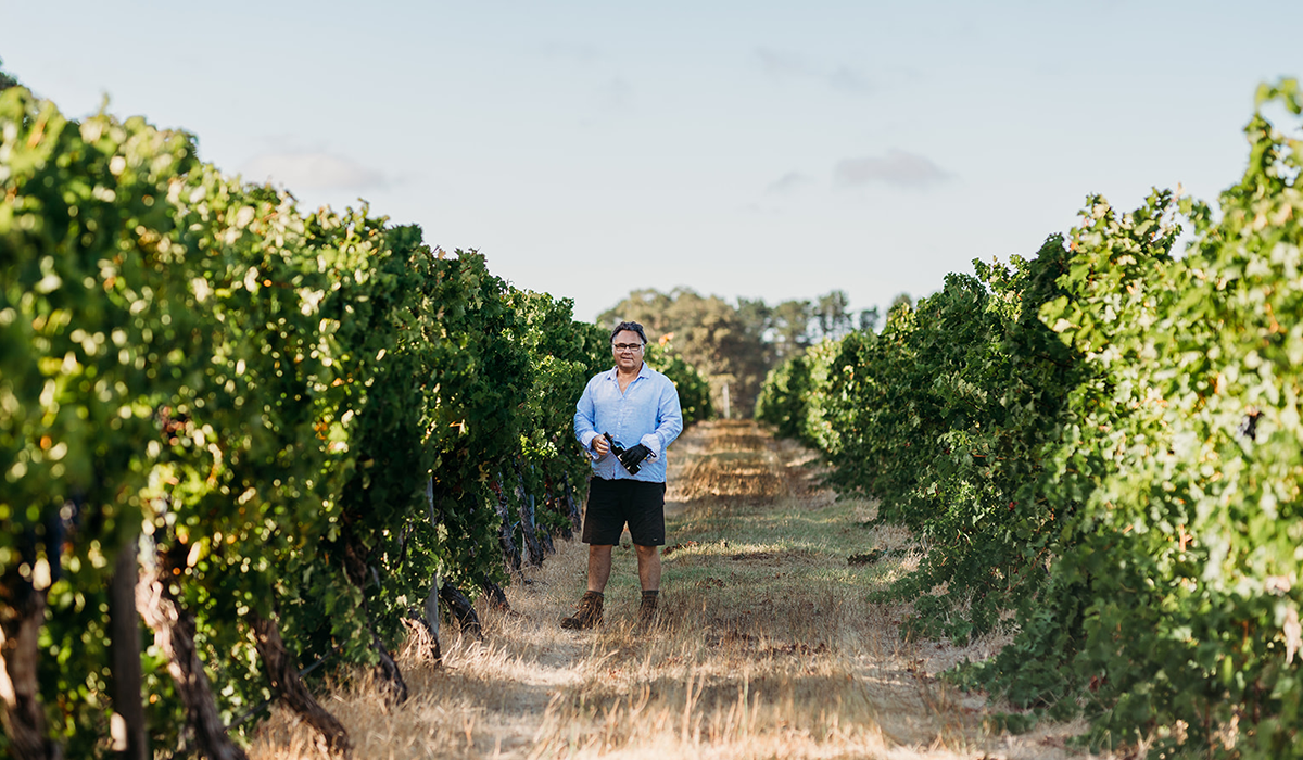 Bruce Dukes in the vineyard