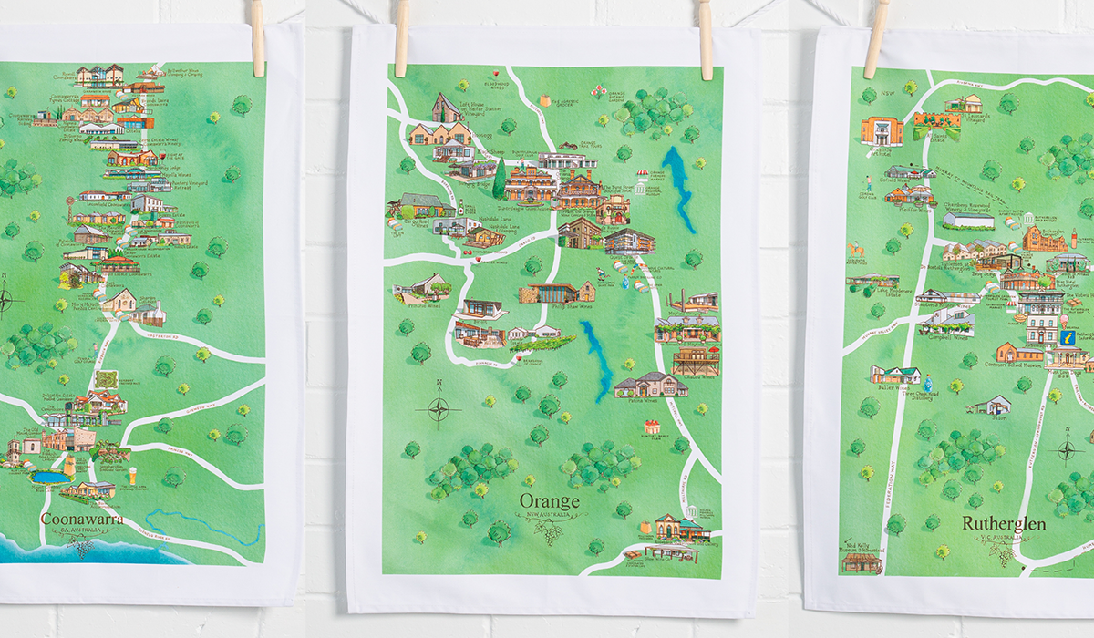 Wine map tea towels