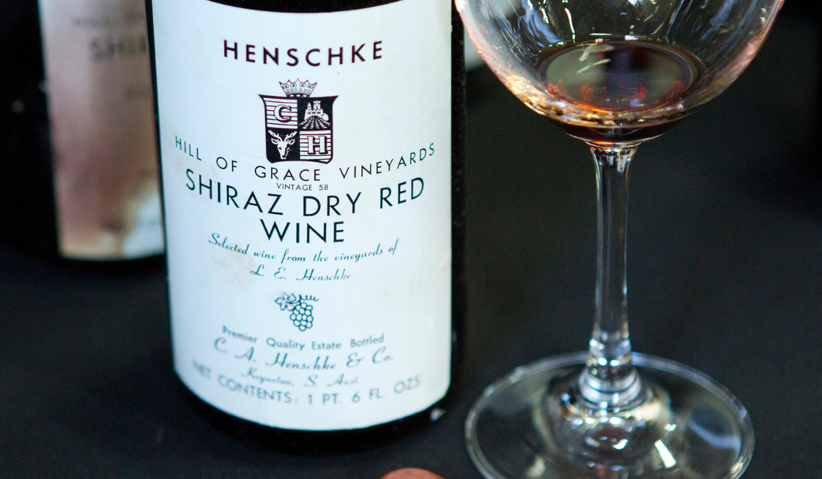 Close-up of Henschke's 1958 Hill of Grace shiraz