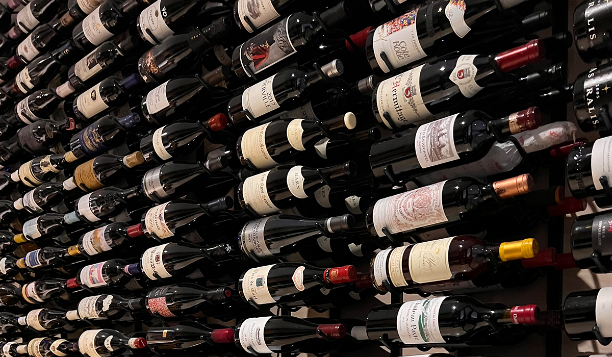 Inside a private cellar with wines on display