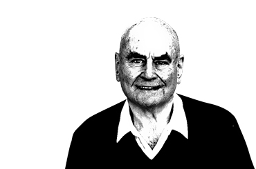 Etched, black and white photo of James Halliday