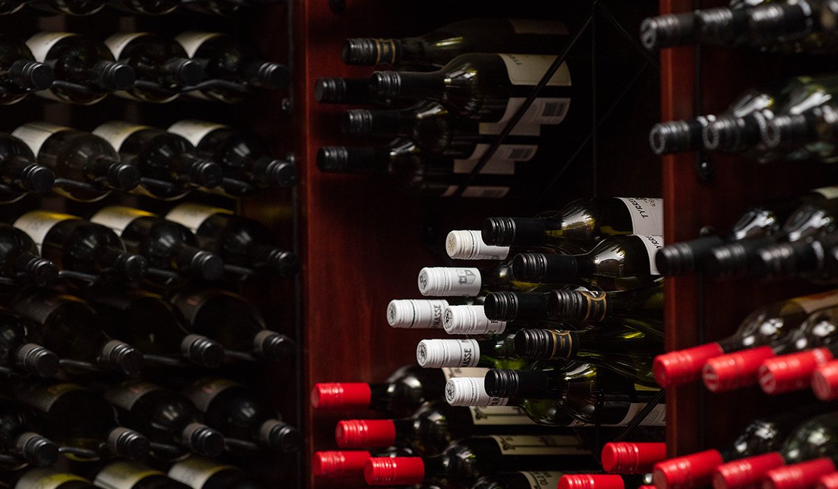 Wines racked in a cellar