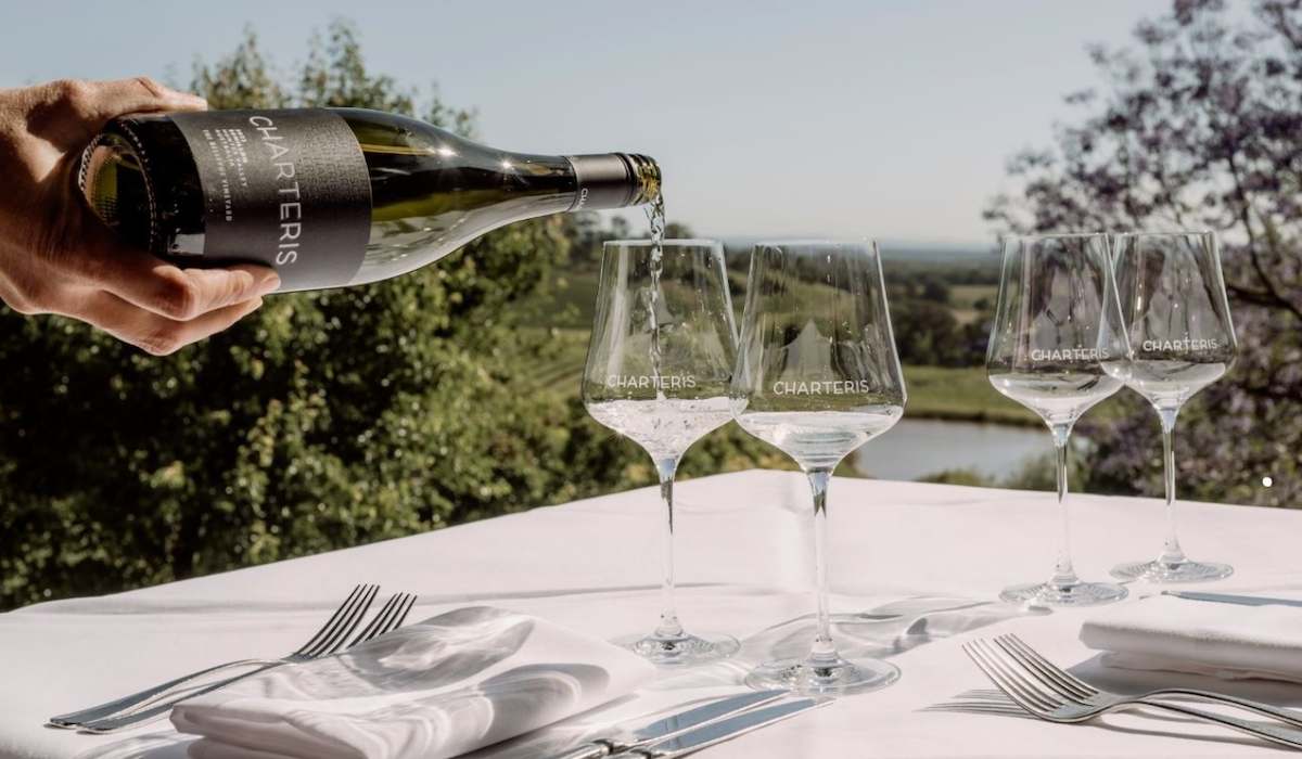 charteris wine being poured in the winery