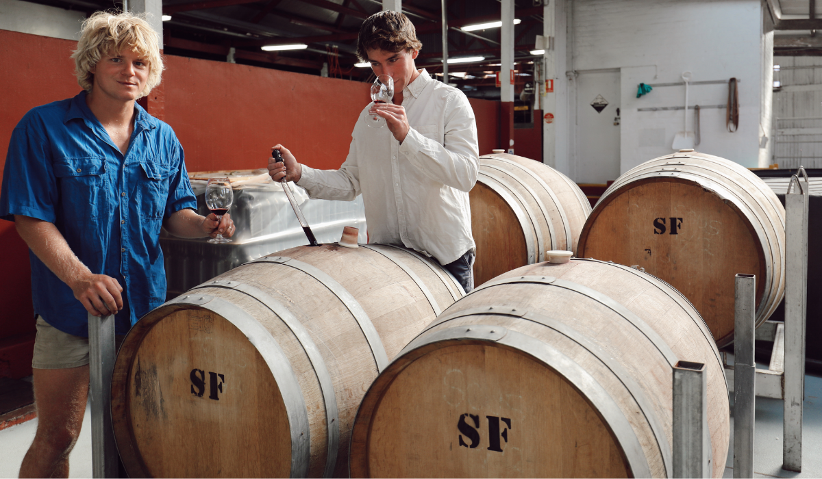 Saltfleet winemakers in winery 