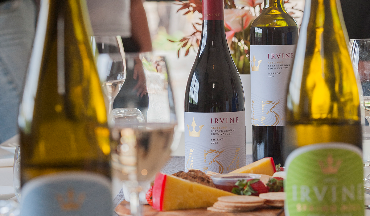 Irvine wines on table