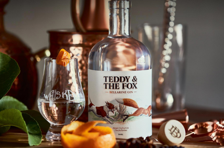 Teddy & The Fox bottle with cocktail glass  