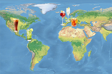 World map with cocktails
