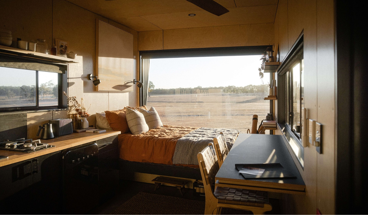 Inside a tiny cabin