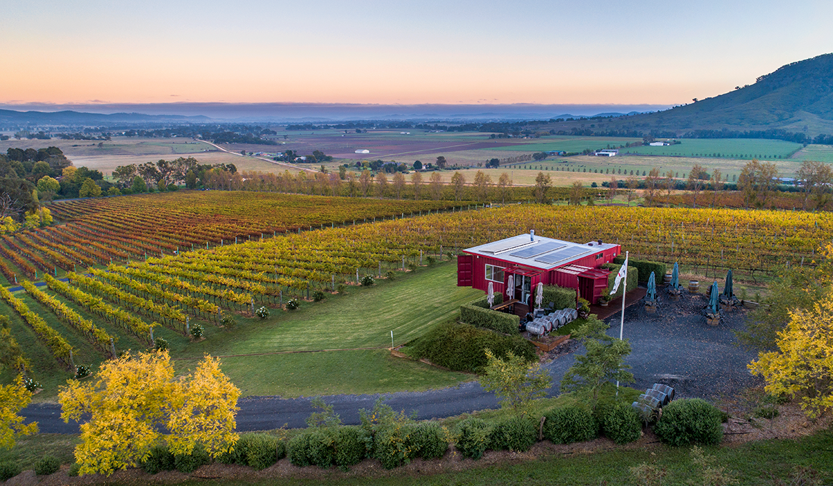 Drone image of First Ridge cellar door and vineyards