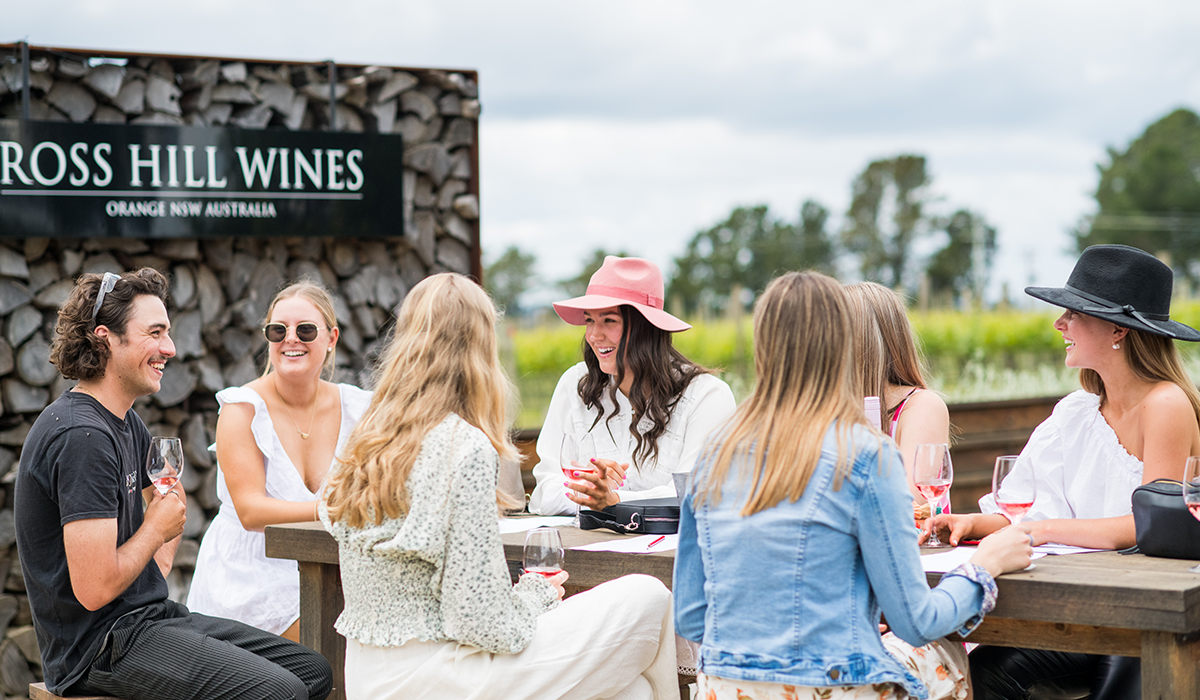 Guests tasting wine at the Ross Hill Wines cellar door 