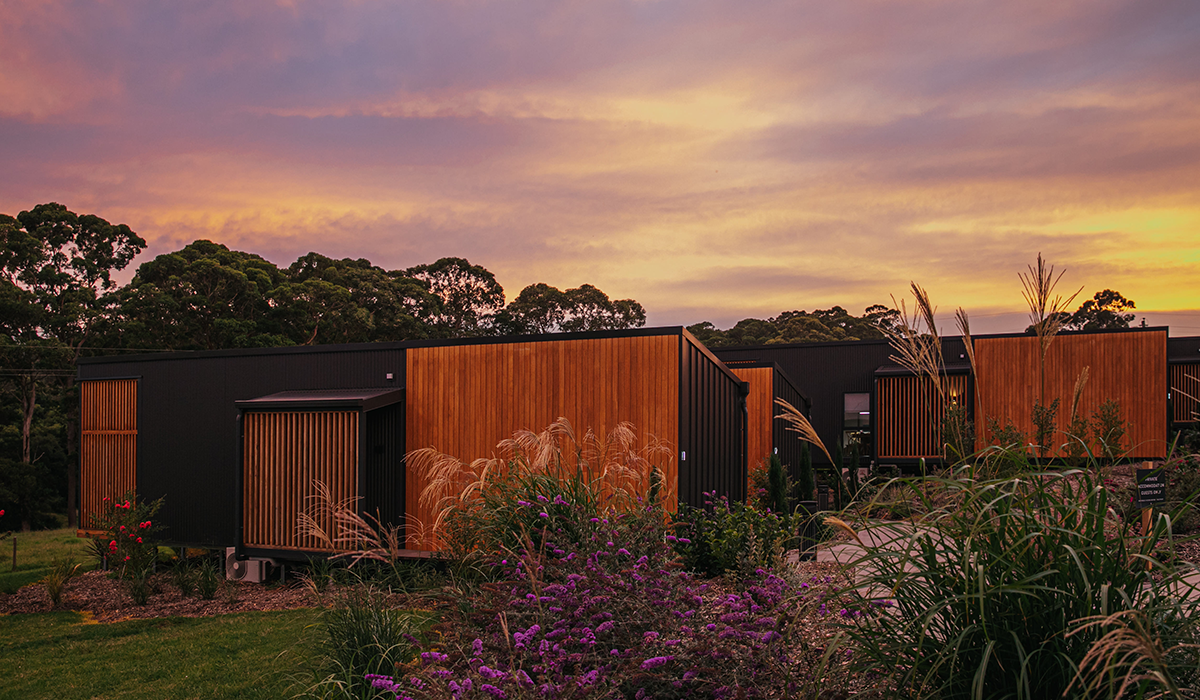 Cupitt's accommodation pods at sunset