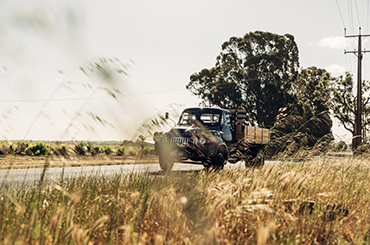 Ute driving through the vines at Cirillo Estate Wines, Barossa Valley