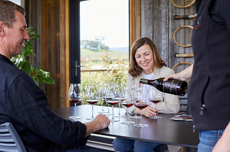 Couple doing wine tasting at cellar door