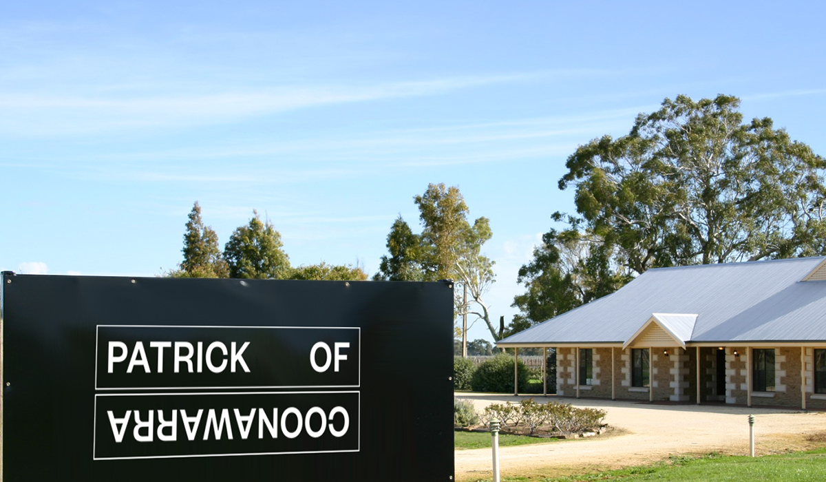 Patrick of Coonawarra cellar door sign with the cellar door in the background