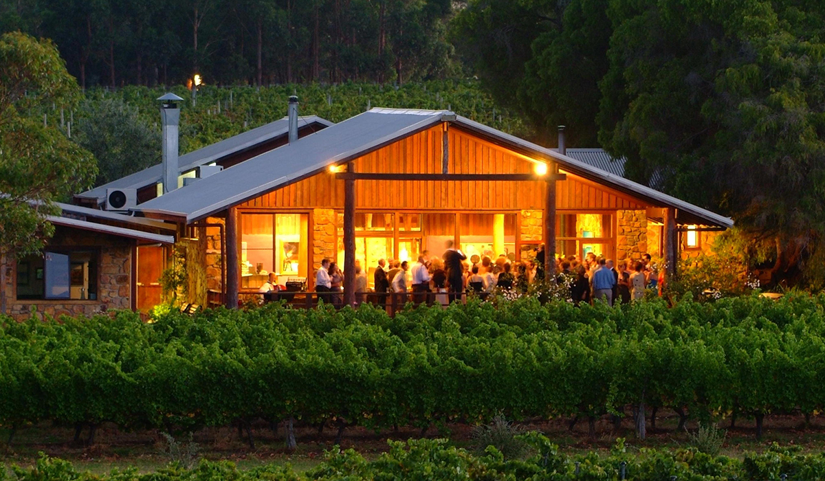 The view of the Cullen restaurant filled with guests at night 