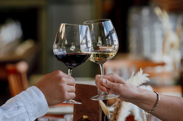 A glass of New Zealand red and white wine