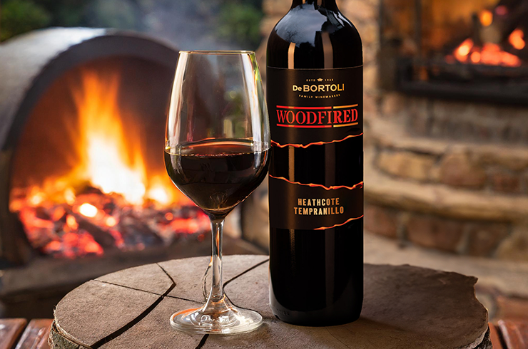 De Bortoli wine in front of fire