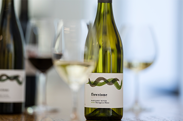 Flowstone wine bottle and glass