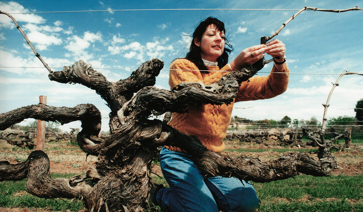 Prue Henschke in the vineyard