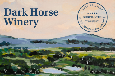 Dark Horse Winery shortlist image on top of painted vineyard background