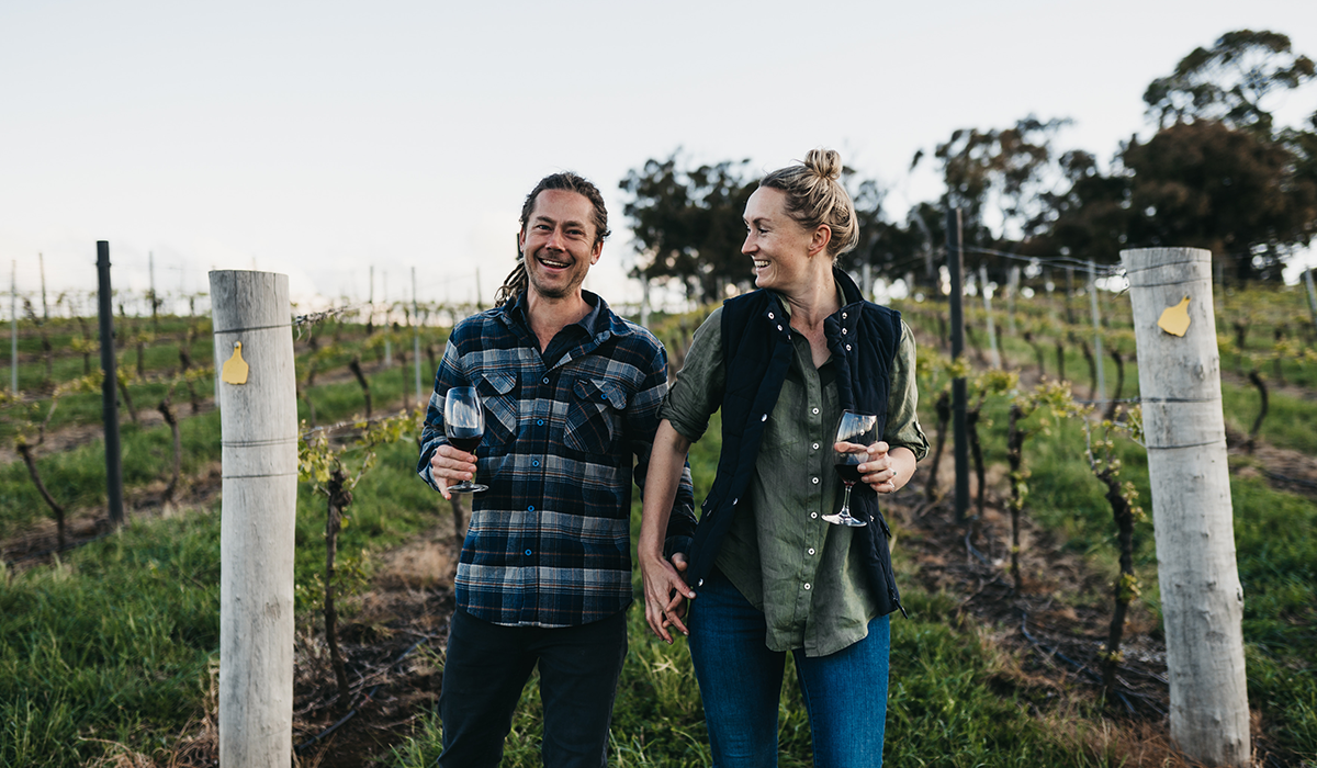 ChaLou's Nadja Wallington and Steve Mobbs in the vineyard