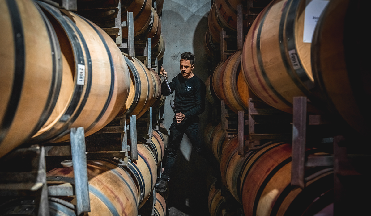 Luke in the barrel room