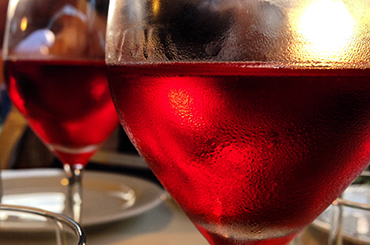 Glasses of chilled red wine