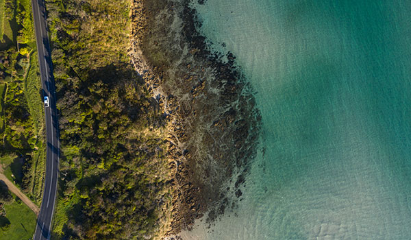 Aerial view of Mount Martha coastal road