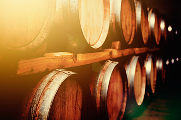 Wine barrels in a cellar