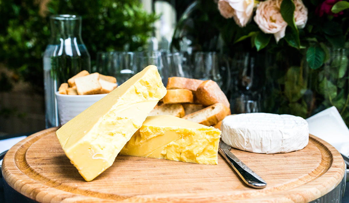 Cheese board with cheddar and brie