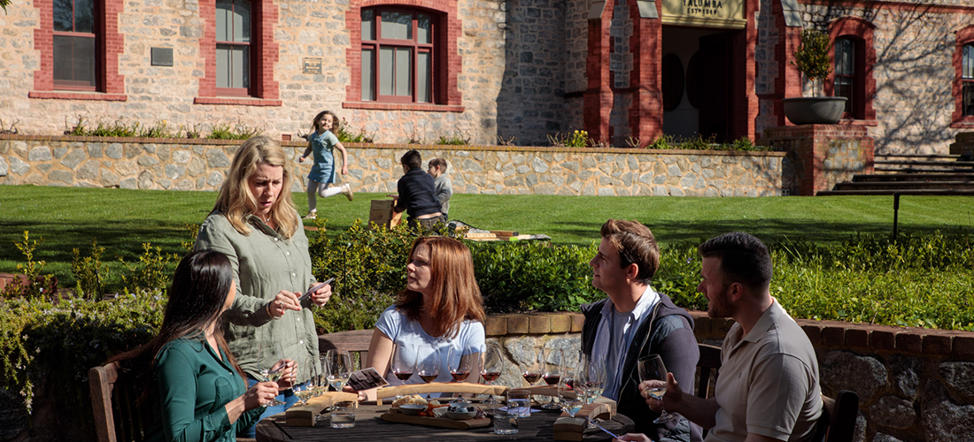 People enjoying a wine tasting at Yalumba outdoors